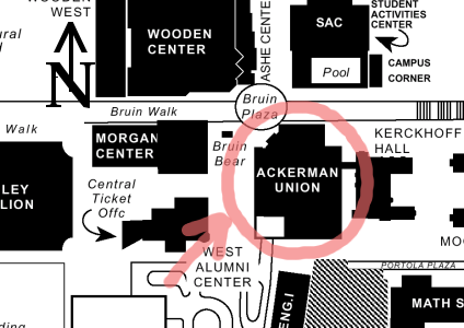 Ackerman Union Map, East of Bruin Bear, Center of Campus